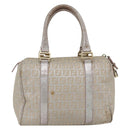 FENDI Zucchino Canvas Boston Bag Silver Auth 163401-2
