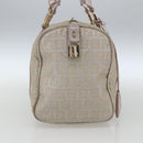 FENDI Zucchino Canvas Boston Bag Silver Auth 163401-3