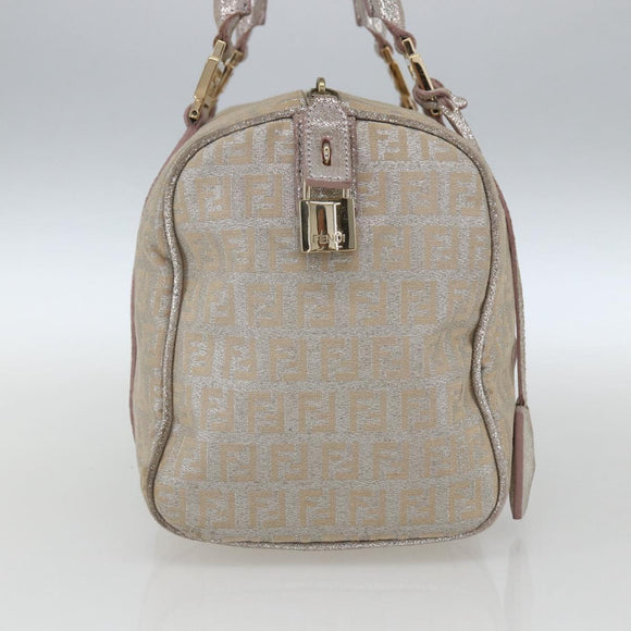 FENDI Zucchino Canvas Boston Bag Silver Auth 163401