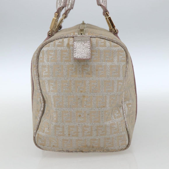FENDI Zucchino Canvas Boston Bag Silver Auth 163401