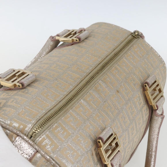 FENDI Zucchino Canvas Boston Bag Silver Auth 163401