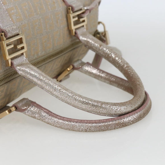 FENDI Zucchino Canvas Boston Bag Silver Auth 163401