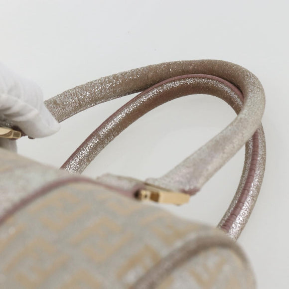 FENDI Zucchino Canvas Boston Bag Silver Auth 163401