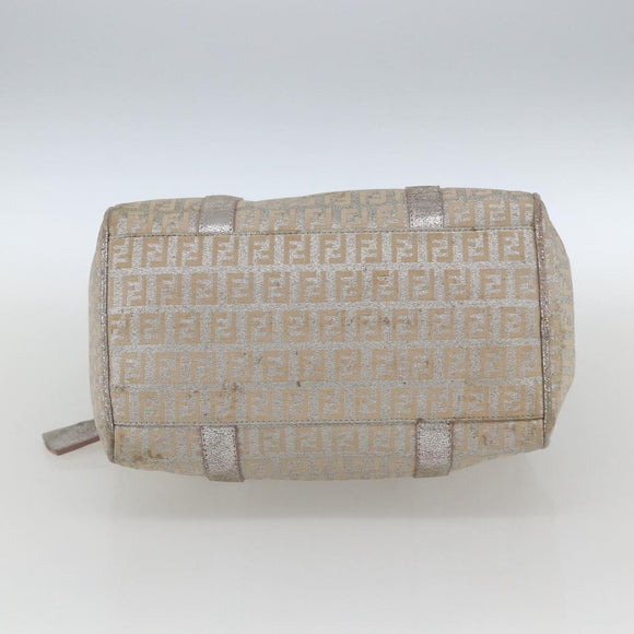 FENDI Zucchino Canvas Boston Bag Silver Auth 163401