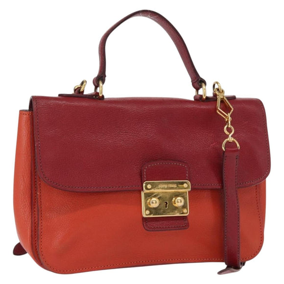 Miu Miu Handtasche Leder 2-Wege Rot Gold Auth 163402