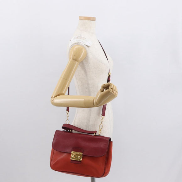 Miu Miu Handtasche Leder 2-Wege Rot Gold Auth 163402