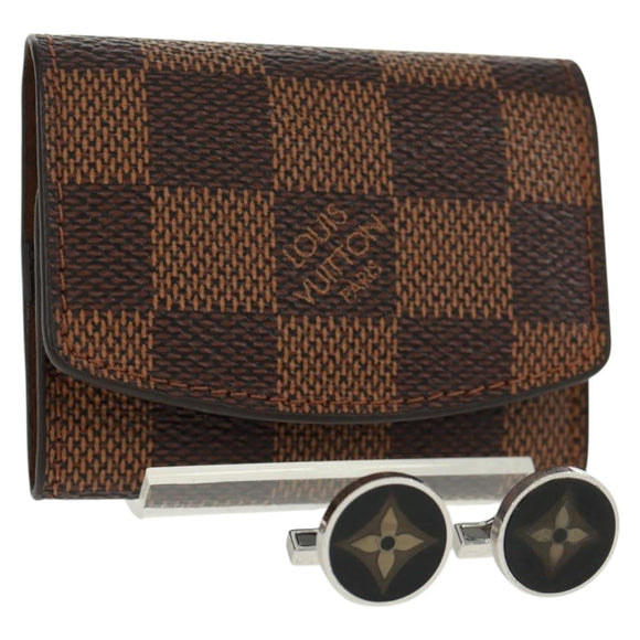 LOUIS VUITTON Damier Ebene Buton De Manchette Fleur Case M65055 LV Auth 163407V