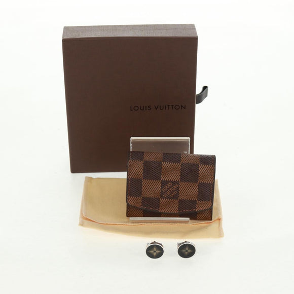 LOUIS VUITTON Damier Ebene Buton De Manchette Fleur Case M65055 LV Auth 163407V