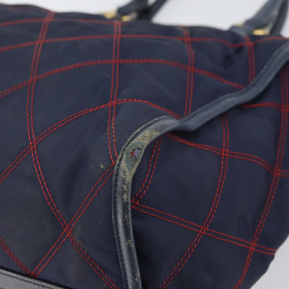 PRADA Hand Bag Nylon Navy Gold Auth 163420