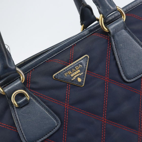 PRADA Hand Bag Nylon Navy Gold Auth 163420