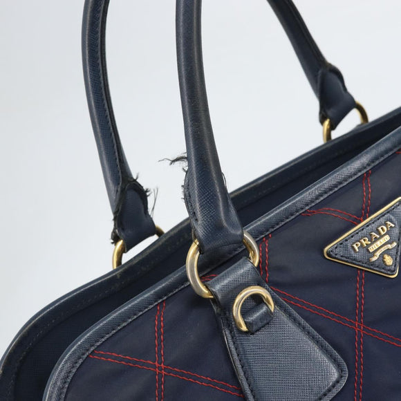 PRADA Hand Bag Nylon Navy Gold Auth 163420