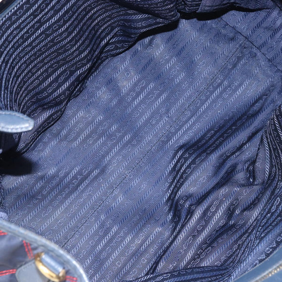PRADA Hand Bag Nylon Navy Gold Auth 163420