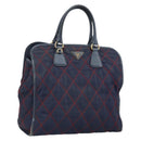 PRADA Hand Bag Nylon Navy Gold Auth 163420-1