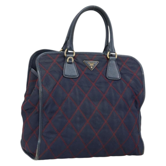 PRADA Hand Bag Nylon Navy Gold Auth 163420