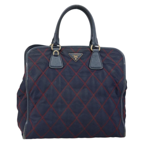 PRADA Hand Bag Nylon Navy Gold Auth 163420