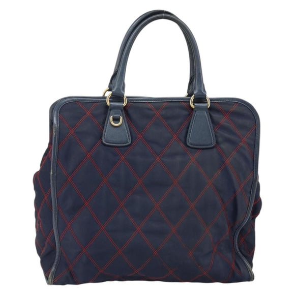 PRADA Hand Bag Nylon Navy Gold Auth 163420