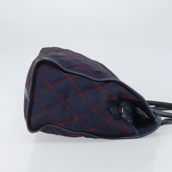 PRADA Hand Bag Nylon Navy Gold Auth 163420