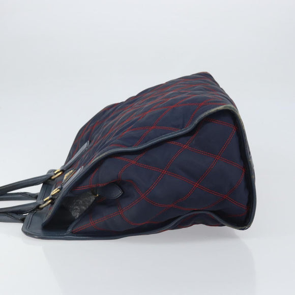 PRADA Hand Bag Nylon Navy Gold Auth 163420