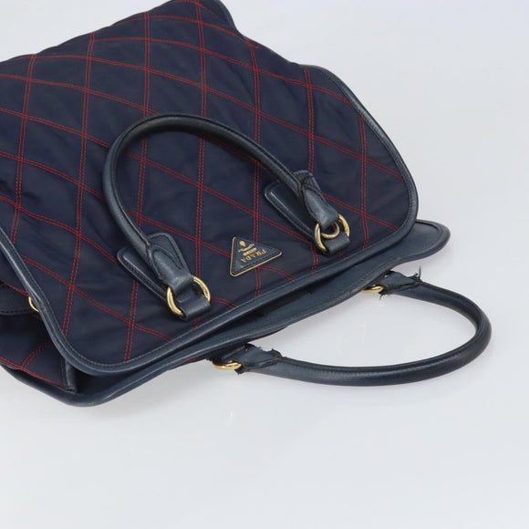 PRADA Hand Bag Nylon Navy Gold Auth 163420