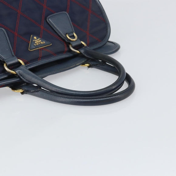 PRADA Hand Bag Nylon Navy Gold Auth 163420