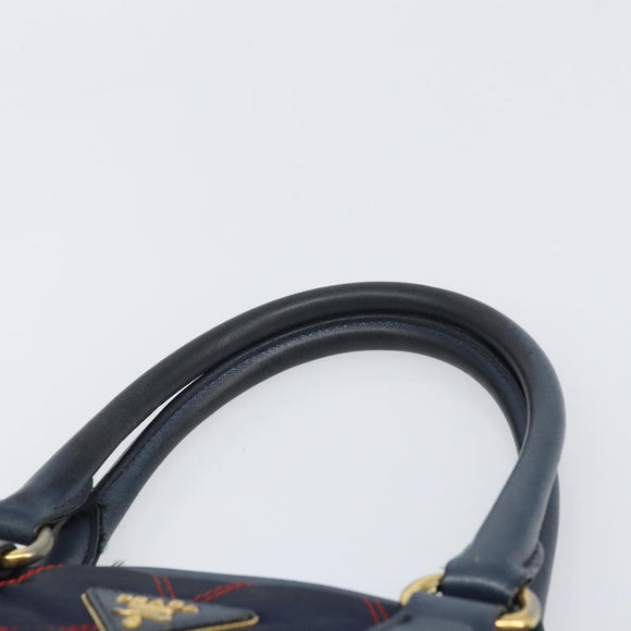 PRADA Hand Bag Nylon Navy Gold Auth 163420