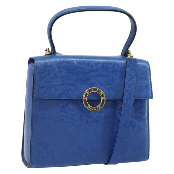 CELINE Circle Hand Bag Leather 2way Blue Gold Auth 163422