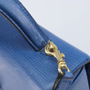 CELINE Circle Hand Bag Leather 2way Blue Gold Auth 163422-9