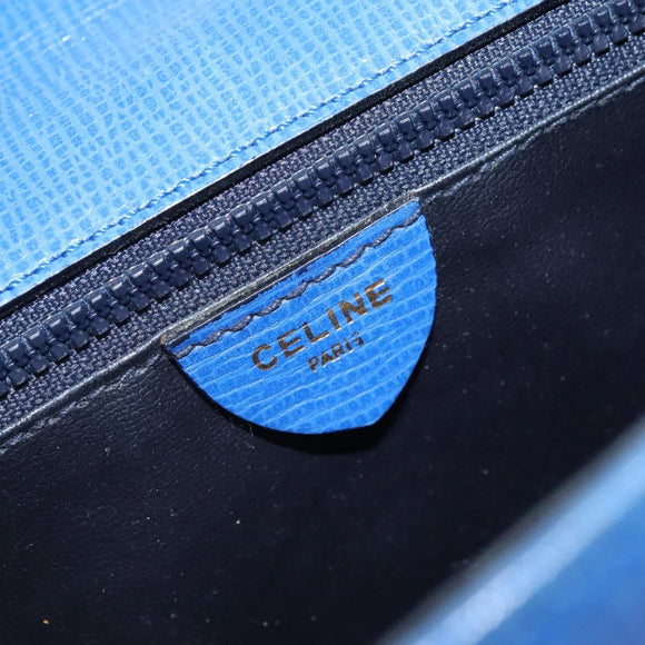 CELINE Circle Hand Bag Leather 2way Blue Gold Auth 163422