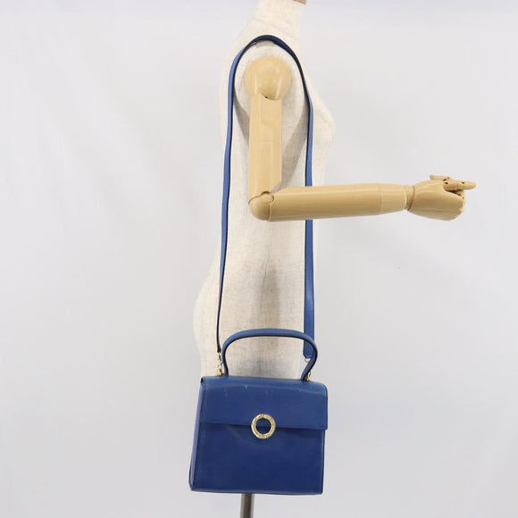 CELINE Circle Hand Bag Leather 2way Blue Gold Auth 163422