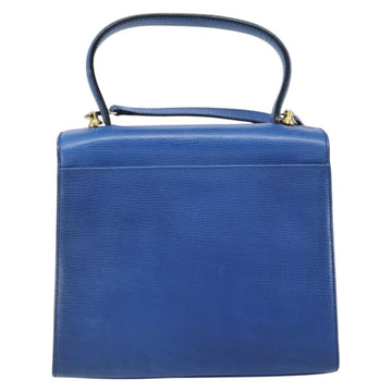 CELINE Circle Hand Bag Leather 2way Blue Gold Auth 163422 - 0