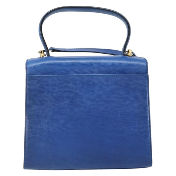 CELINE Circle Hand Bag Leather 2way Blue Gold Auth 163422