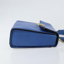 CELINE Circle Hand Bag Leather 2way Blue Gold Auth 163422-3