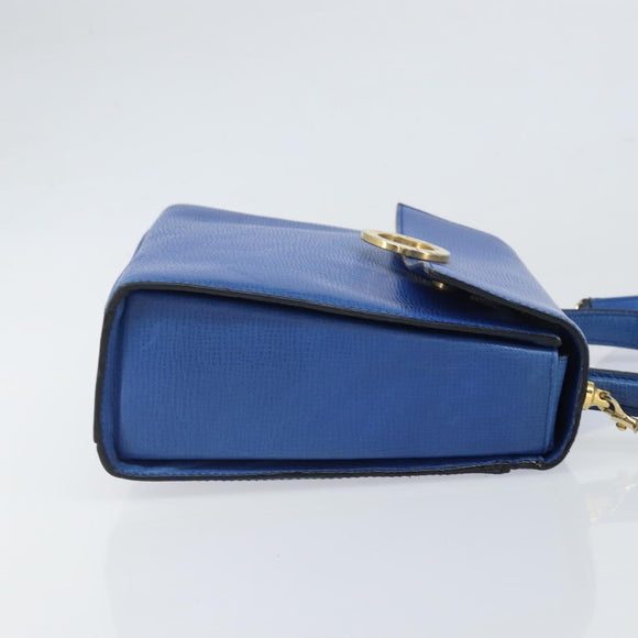CELINE Circle Hand Bag Leather 2way Blue Gold Auth 163422
