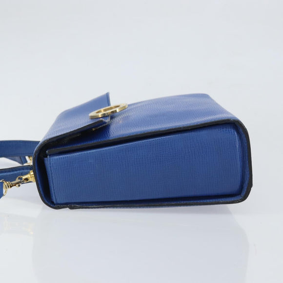 CELINE Circle Hand Bag Leather 2way Blue Gold Auth 163422