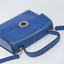 CELINE Circle Hand Bag Leather 2way Blue Gold Auth 163422-6