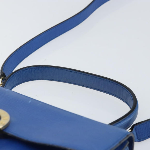 CELINE Circle Hand Bag Leather 2way Blue Gold Auth 163422