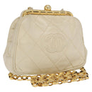 CHANEL Matelasse Chain Shoulder Bag Leather Ivory Gold CC Auth 163424-1