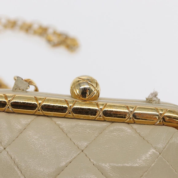 CHANEL Matelasse Chain Shoulder Bag Leather Ivory Gold CC Auth 163424