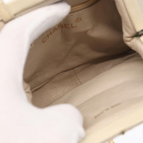 CHANEL Matelasse Chain Shoulder Bag Leather Ivory Gold CC Auth 163424