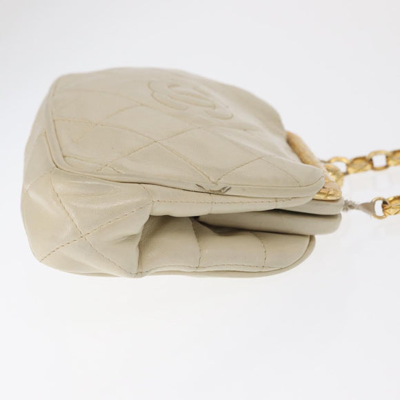 CHANEL Matelasse Chain Shoulder Bag Leather Ivory Gold CC Auth 163424