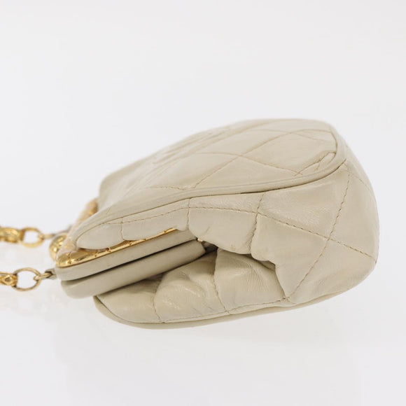 CHANEL Matelasse Chain Shoulder Bag Leather Ivory Gold CC Auth 163424