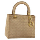 Christian Dior Lady Dior Canage Hand Bag Beige Gold Auth 163430-1