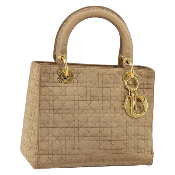 Christian Dior Lady Dior Canage Hand Bag Beige Gold Auth 163430