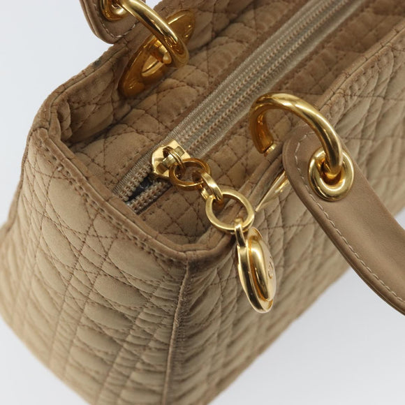 Christian Dior Lady Dior Canage Hand Bag Beige Gold Auth 163430