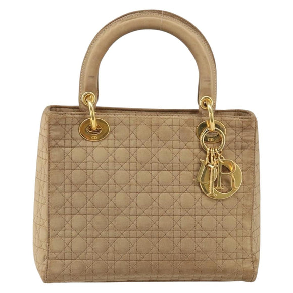 Christian Dior Lady Dior Canage Hand Bag Beige Gold Auth 163430