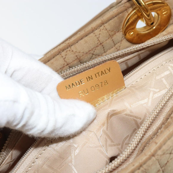 Christian Dior Lady Dior Canage Hand Bag Beige Gold Auth 163430