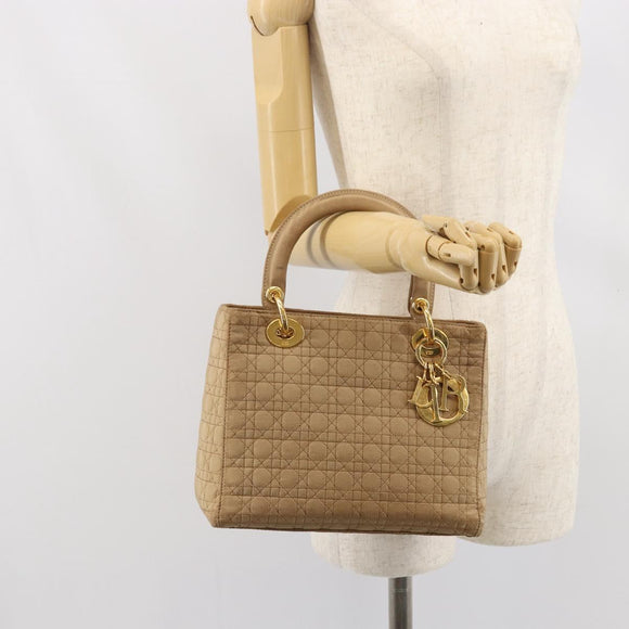 Christian Dior Lady Dior Canage Hand Bag Beige Gold Auth 163430