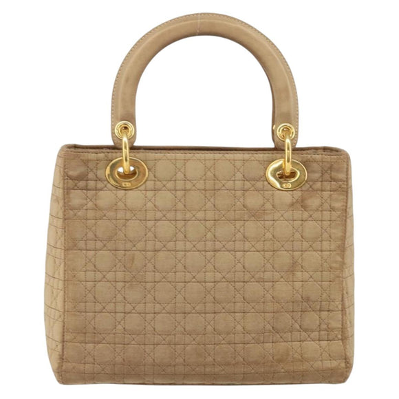 Christian Dior Lady Dior Canage Hand Bag Beige Gold Auth 163430