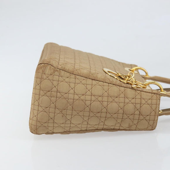 Christian Dior Lady Dior Canage Hand Bag Beige Gold Auth 163430