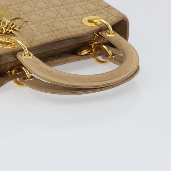 Christian Dior Lady Dior Canage Hand Bag Beige Gold Auth 163430